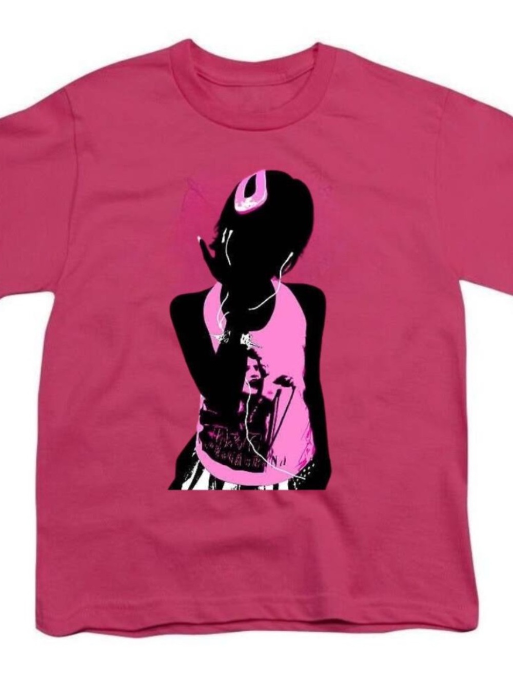 Gildan Pink Short Sleeve Tee with Black & Light Pink Music Silhouette